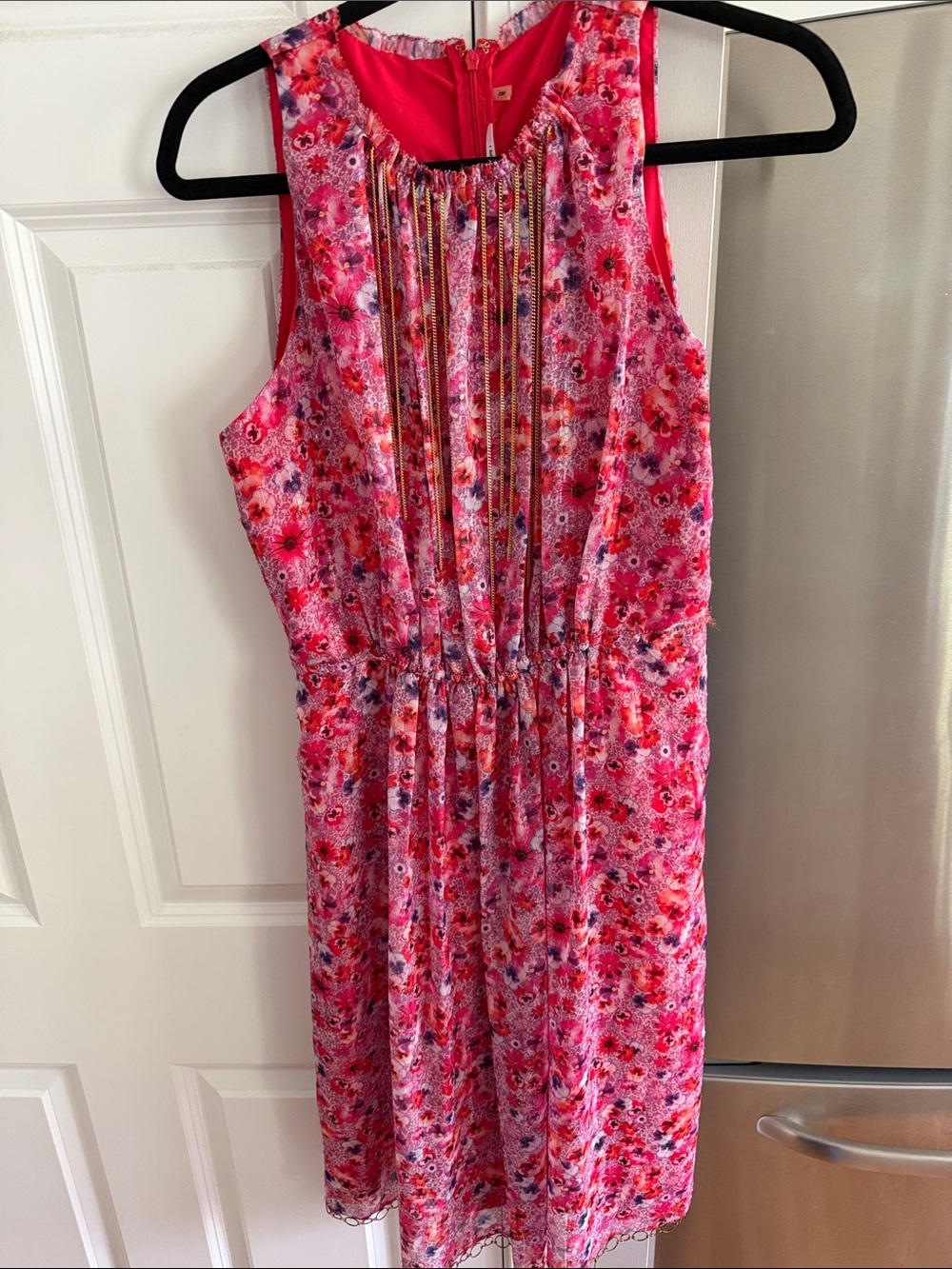 Oasis Pink Floral Sleeveless Dress with Gold Chain Tassels
